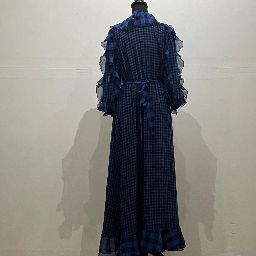 Tularosa blue and black, long sleeve gingham wrapped dress - Picture 8 of 10